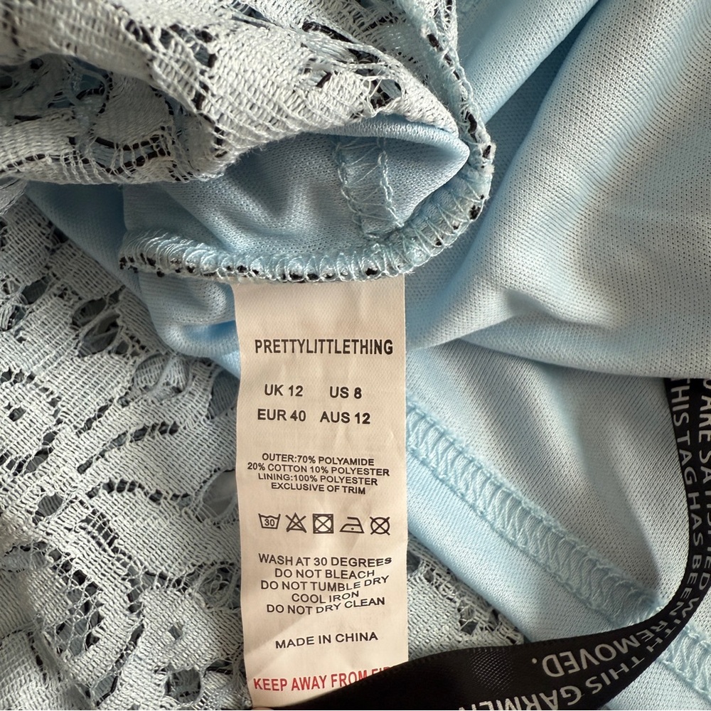 PrettyLittleThing Women’s Dusty Blue Lace Ruffle‎ Detail Midi Dress Size 8 New - Picture 14 of 15